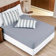 Jogo De Lençol Queen Marin Malha 100% Algodão 3 Peças Cor Cinza Listra