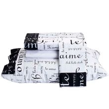 Jogo De Lençol Te Amo Queen 4 Peças Estampado 100% Algodão Percal 150 Fios - Branco/preto