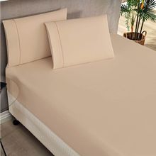 Jogo De Lençol Casal 180 Fios 3 Peças Elegance - Cáqui