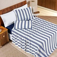 Jogo De Lençol Casal Padrão Marin Malha 100% Algodão Estampado 4 Peças Cor Marinho Listra