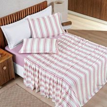 Jogo De Lençol King Marin Malha 100% Algodão Estampado 4 Peças Cor Rose Listra