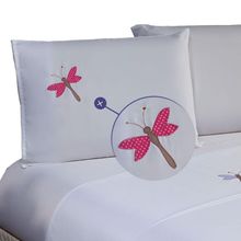 Jogo De Lençol Casal Padrão 4 Peças Bordado Libélula 100% Poliéster - Branco.