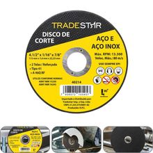 Disco De Corte 115 X 1,6 Mm Furo 7/8 Aço E Inox Tradestar