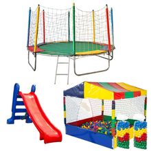 Pula Pula Trampolim 3,05m Escorregador Infantil E Piscina De Bolinhas 1,50m Com 1000 Bolinhas