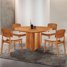 Mesa Com 4 Cadeiras Selene Malta Gold Moderna Mobília Linho Off / Imbuia Nat.