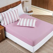 Jogo De Lençol Casal Padrão Marin Malha 100% Algodão 3 Peças Cor Rose Listra