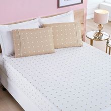 Jogo Cama Lençol Meggy Poá Queen Bolinhas Micropercal 200 Fios 3 Peças - Cáqui