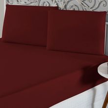 Jogo De Lençol Queen Malha 100% Algodão 3 Peças - Vinho