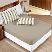 Jogo De Lençol Solteiro Marin Malha 100% Algodão 2 Peças Cor Caqui Listra