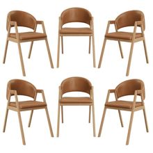 Kit 6 Cadeiras Suellen Luxo Reforçada Mesa De Jantar Courino Marrom Claro