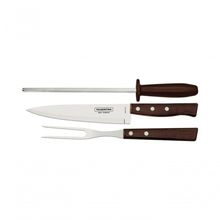 Jogo De Churrasco Tramontina 3 Peças Com Cabos De Madeira Natural