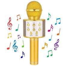 Microfone Karaoke Bluetooth Portátil Dourado