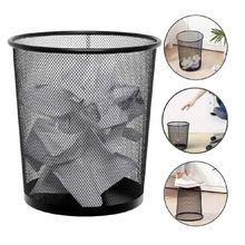 Lixeira Escritorio Cesto Redondo Metal Aramado Grande 12 Litros Telado Casa Quarto Multiuso Preto