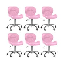 Kit 6 Cadeiras Office Eiffel Slim Com Base Giratória E Ajustável Rosa