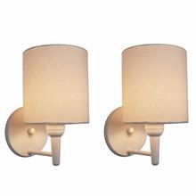 Kit-2 Arandela Cilíndrica Md-2009 Base Branco Cúpula Em Tecido 14x15cm Algodão Crú - Bivolt