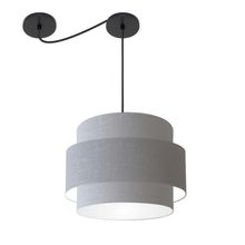 Lustre Sala De Jantar Com Desvio Vivare Md-4397 Cúpula Em Tecido 40cm Rustico-cinza 127/220v