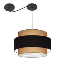Lustre Sala De Jantar Com Desvio Vivare Md-4401 Cúpula Em Tecido 60cm Palha-preto-palha 127/220v