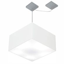 Lustre Pendente Quadrado Com Desvio Md-4271 Cúpula Em Tecido 30/40x40cm Branco - Bivolt
