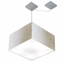 Lustre Pendente Quadrado Com Desvio De Centro Vivare Md-4271 Cúpula Em Tecido 40x40cm - Bivolt Linho Bege 127/220v