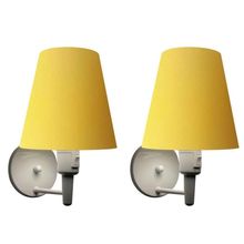 Kit-2 Arandela Cone Md-2013 Branco C- Inter Liga E Desl Cúpula Em Tecido Amarelo - Bivolt