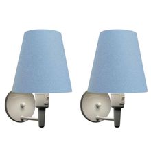 Kit-2 Arandela Cone Md-2013 Branco C- Inter Liga E Desl Cúpula Em Tecido Azul Bebê - Bivolt