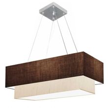 Lustre Pendente Duplo Retangular Vivare Md-4322 Cúpula Em Tecido 99x40cm X 80x30cm - Bivolt Café-linho-bege 127/220v