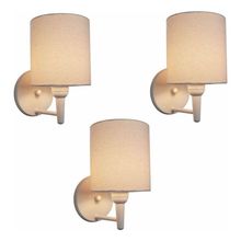 Kit-3 Arandela Cilíndrica Md-2009 Base Branco Cúpula Em Tecido 14x15cm Algodão Crú - Bivolt