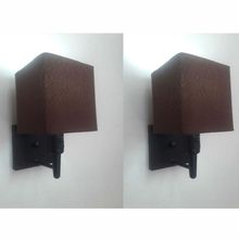 Kit-2 Arandela Quadrada Md-2019 Preto C- Inter Liga E Desl Cúpula Em Tecido Café - Bivolt