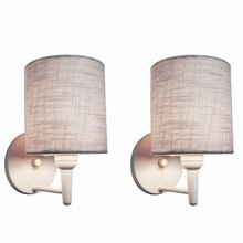 Kit-2 Arandela Cilíndrica Md-2009 Base Branco Cúpula Em Tecido 14x15cm Cinza - Bivolt