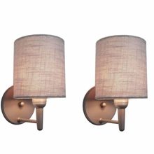 Kit-2 Arandela Cilíndrica Md-2009 Base Cinza Cúpula Em Tecido 14x15cm Cinza - Bivolt