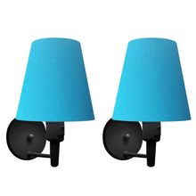 Kit-2 Arandela Cone Md-2013 Preto C- Inter Liga E Desl Cúpula Em Tecido Azul Turquesa - Bivolt