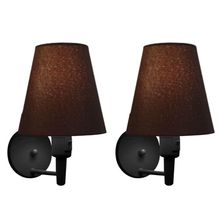 Kit-2 Arandela Cone Md-2013 Preto C- Inter Liga E Desl Cúpula Em Tecido Café - Bivolt