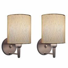 Kit-2 Arandela Cilíndrica Md-2009 Base Cinza Cúpula Em Tecido 14x15cm Linho Bege - Bivolt