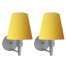 Kit-2 Arandela Cone Md-2013 Cinza C- Inter Liga E Desl Cúpula Em Tecido Amarelo - Bivolt