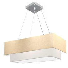 Lustre Pendente Duplo Retangular Vivare Md-4322 Cúpula Em Tecido 99x40cm X 80x30cm - Bivolt Algodão-crú-branco 127/220v