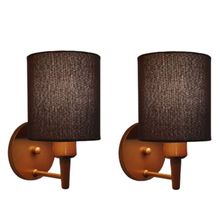 Kit-2 Arandela Cilíndrica Md-2009 Base Cobre Cúpula Em Tecido 14x15cm Café - Bivolt