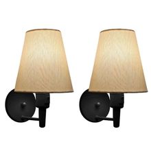 Kit-2 Arandela Cone Md-2013 Preto C- Inter Liga E Desl Cúpula Em Tecido Algodão Crú - Bivolt