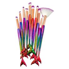 Pincel Kit 10 Peças Sereia Corretivo Delineador Sombra Iluminador Maquiagem Mermaid Make Up
