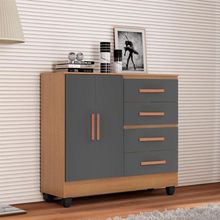 Cômoda Lite 4 Gavetas 2 Portas Nature Cinza – Móveis Leão
