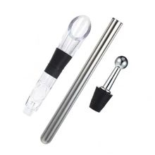 Kit Bastão Resfriador De Vinho Com Bico Dosador E Aerador Em Inox ? Decantador Luxo