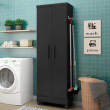 Armário Multiuso Barcelona 2 Portas Com Gancho Para Vassouras E Rodo Preto Fosco