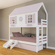 Beliche Casinha Bela 2 Gavetas Rosa Kit Escada Branco-rosa Housin