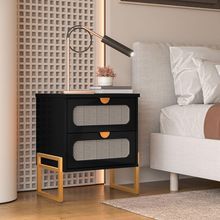 Mesa De Cabeceira Luxo Titanium Com Fino Acabamento 45cm - Preto / Dourado