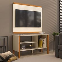 Rack Tv 32 Polegadas Com 3 Prateleiras E Painel 90cm Asteca - Off White E Cedro