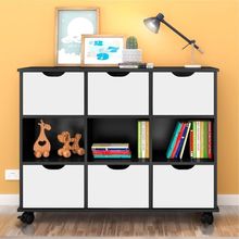 Conjunto Nicho Organizador Kenya 9 Espaços Com Rodízios Preto + 2 Kits 3 Gavetas Brancas