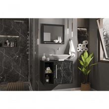 Conjunto Gabinete E Espelheira Bremen Para Banheiro Preto Fosco-nero