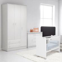 Conjunto Infantil Doce Sonho Berço Rodízios Cômoda Guarda-roupa Branco