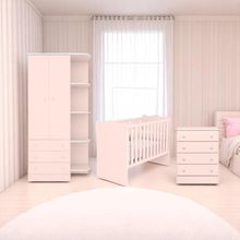 Conjunto Infantil Doce Sonho Berço Rodízios Cômoda Guarda-roupa Rosa Acetinado