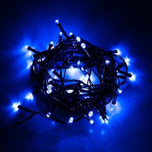 Cordão Com 50 Lampadas De Led Formato Pequena Gota 5 Metros Fio Verde Escuro Cores Azul