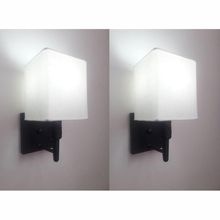 Kit-2 Arandela Quadrada Md-2019 Preto C- Inter Liga E Desl Cúpula Em Tecido Branco - Bivolt